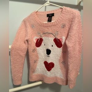 Girls It’s Our Time Adorable Polar Bear with Earmuffs Sweater